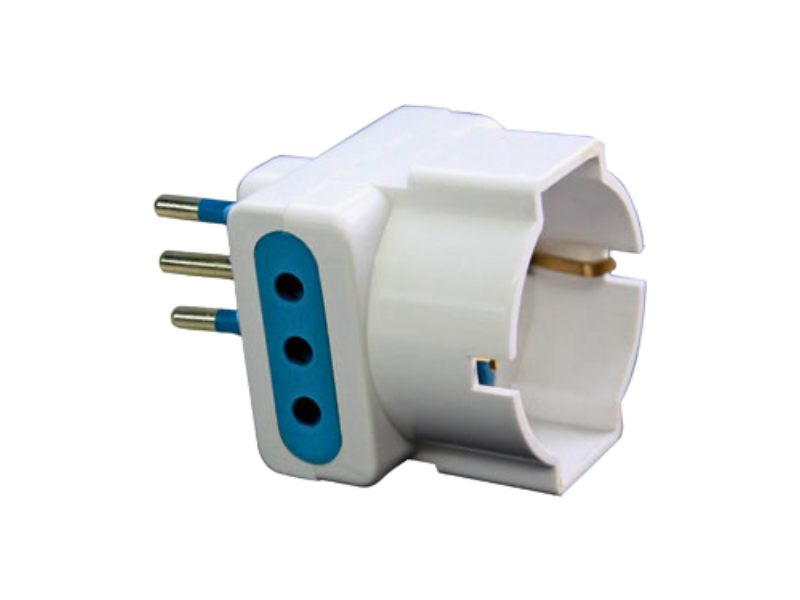 adattatore 220V blu 2P+T 10A a doppia presa bipasso e schuko