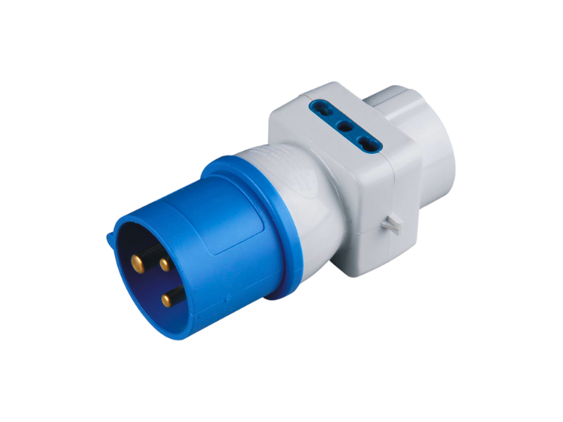 adattatore 220V blu 2P+T 16A a doppia presa bipasso e schuko