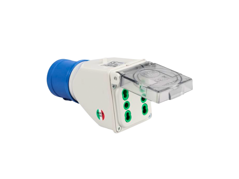 adattatore blu 2P+T 16A con prese bipasso