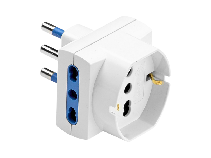 adattatore 220V 2P+T 16A a doppia presa bipasso e schuko